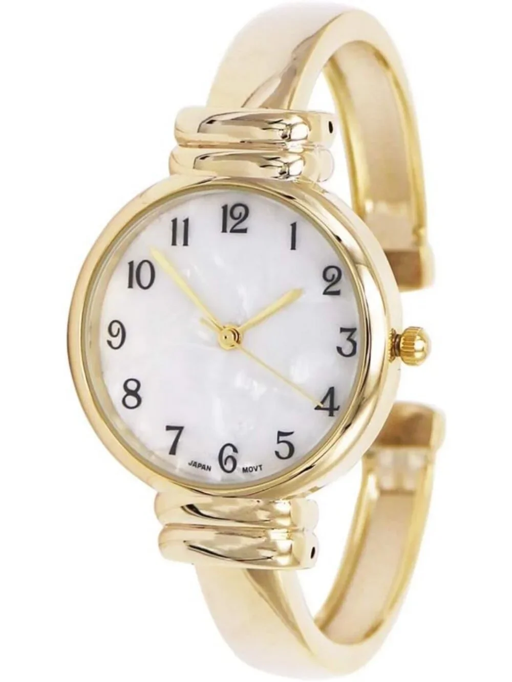 Elegant Mother of Pearl Metal Cuff Watch - Stylish Gold Timepiece for Women